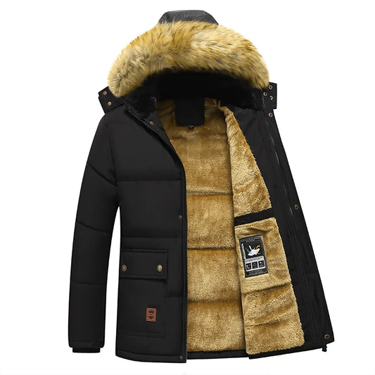 Guangdong CN Windproof Fleece Parka Coat Men Hooded Fur Collar