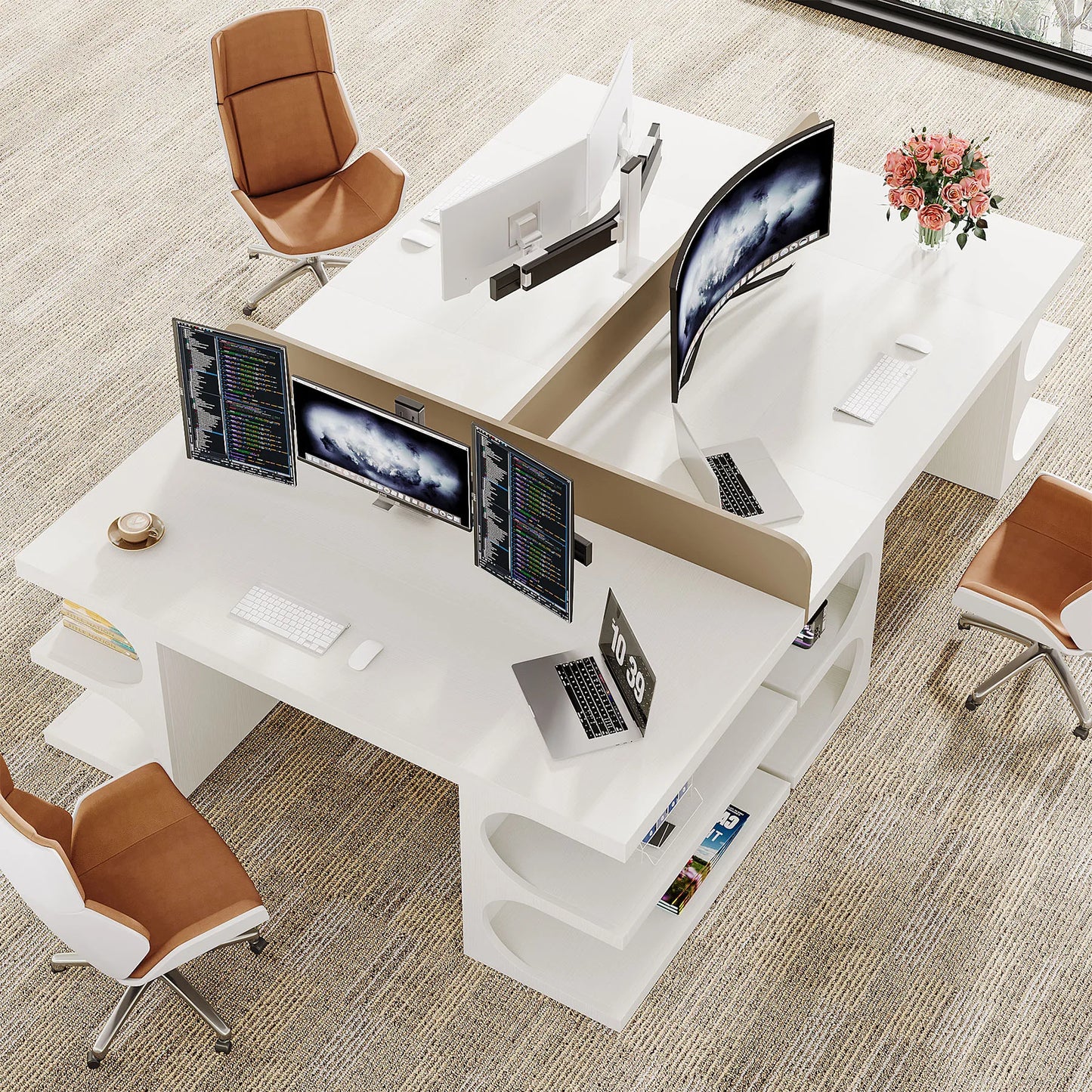 Tribesigns Modern Executive Office Desk With Storage Shelves For Home Office Computer Workstation