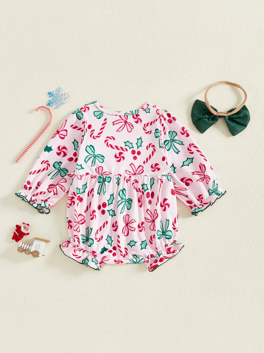 Infant Girl 3 Piece Winter Bodysuit Pants Headband Set