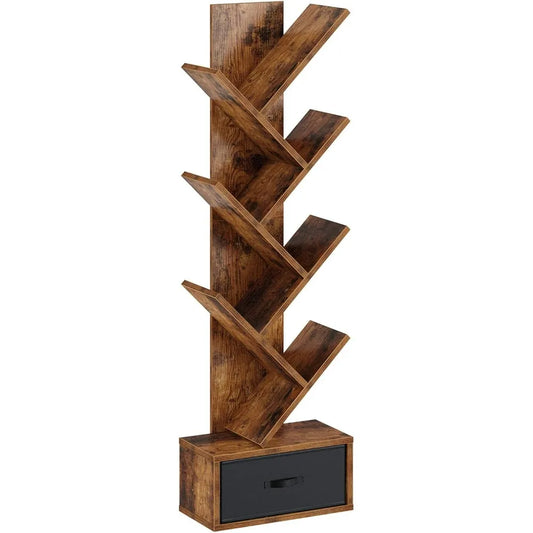 Rolanstar 7 Tier Tree Bookshelf With Drawer Storage Rack For Living Room