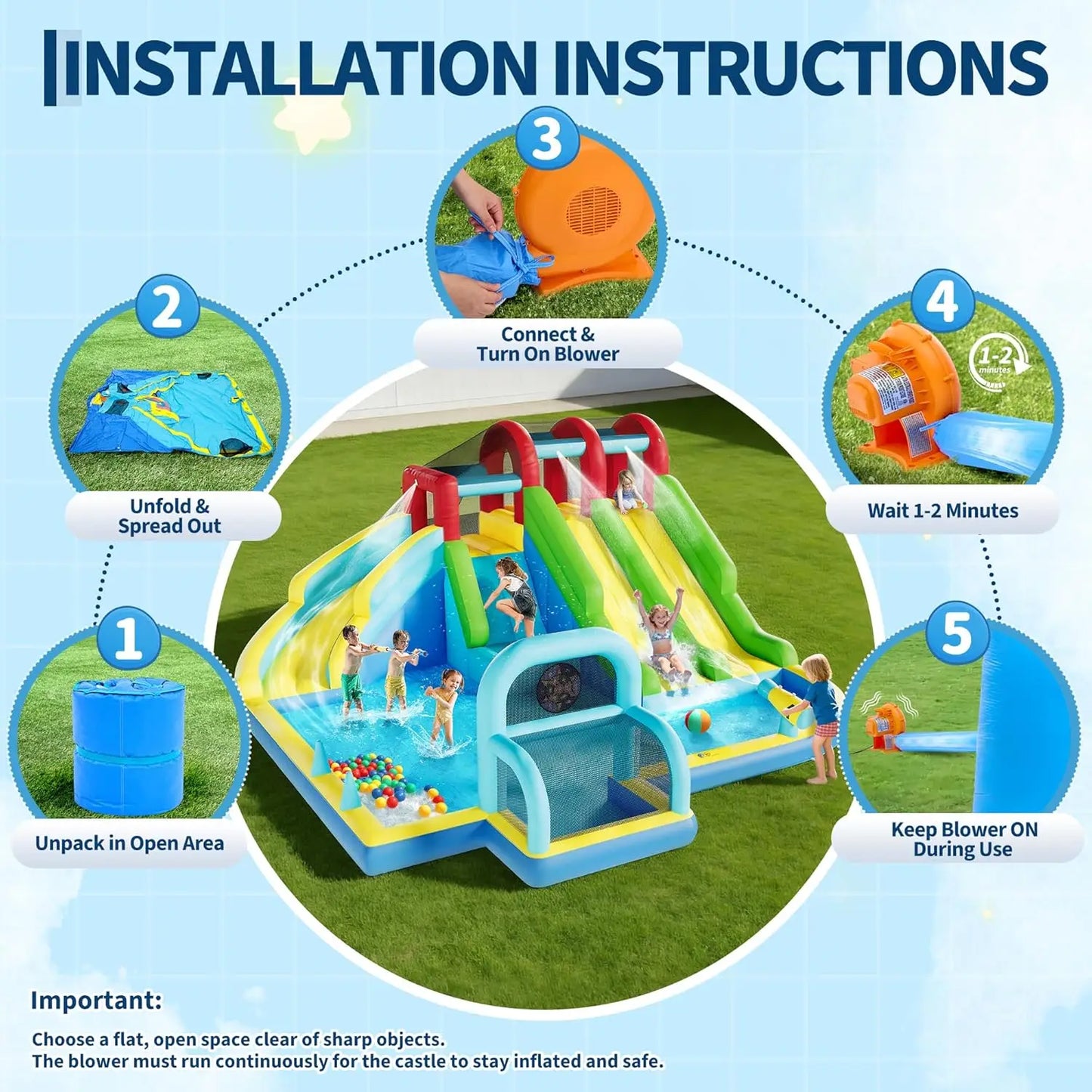 HiMISS Inflatable Bounce House Oxford Fabric Bouncy Castle With Blower