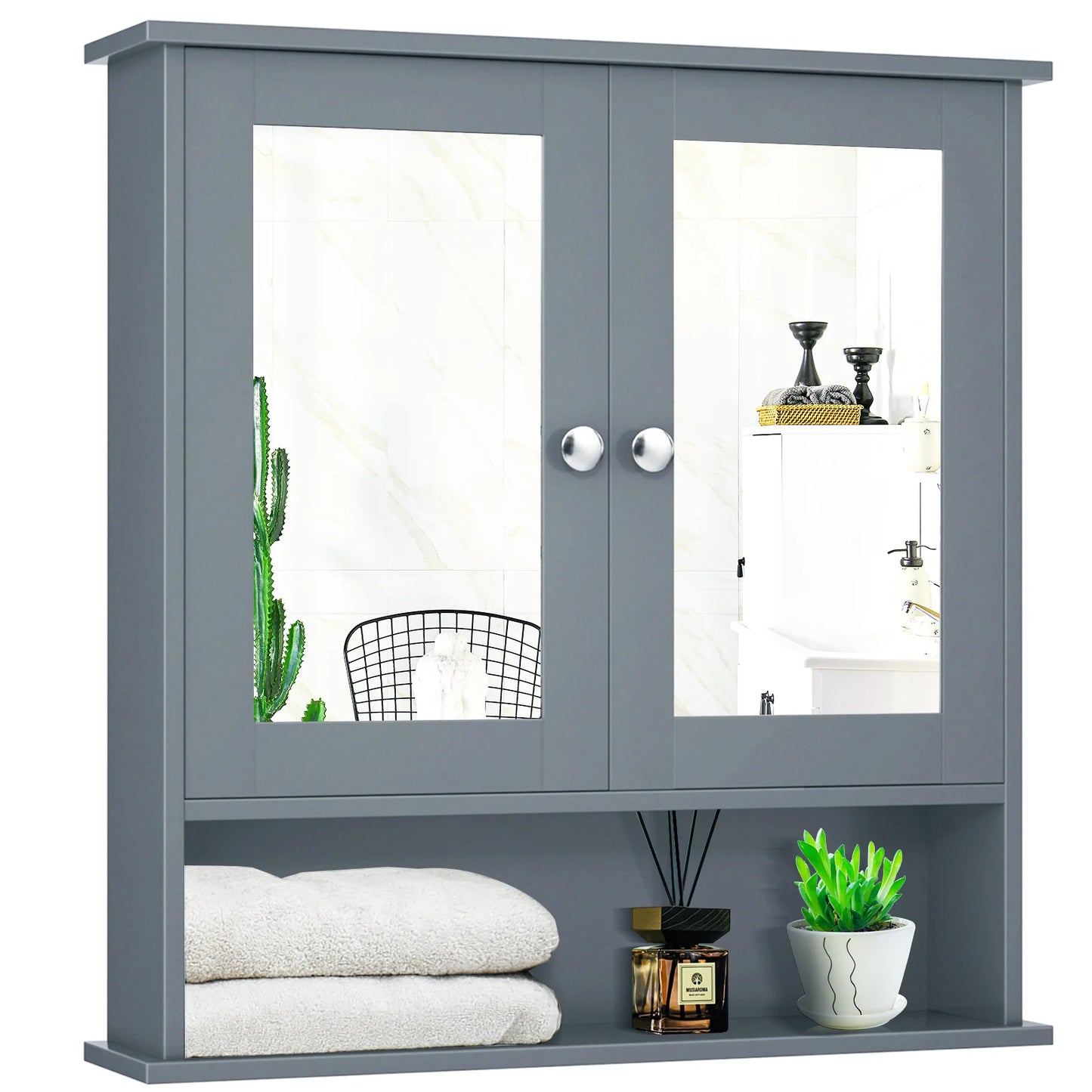 HOMASIS Wall Mount Mirror Cabinet Medicine Organizer For Bathroom
