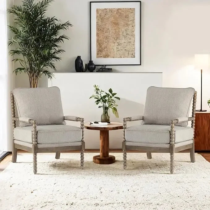 ANGDUO Linen Spindle Arm Chair With Wood Frame Dining Chair