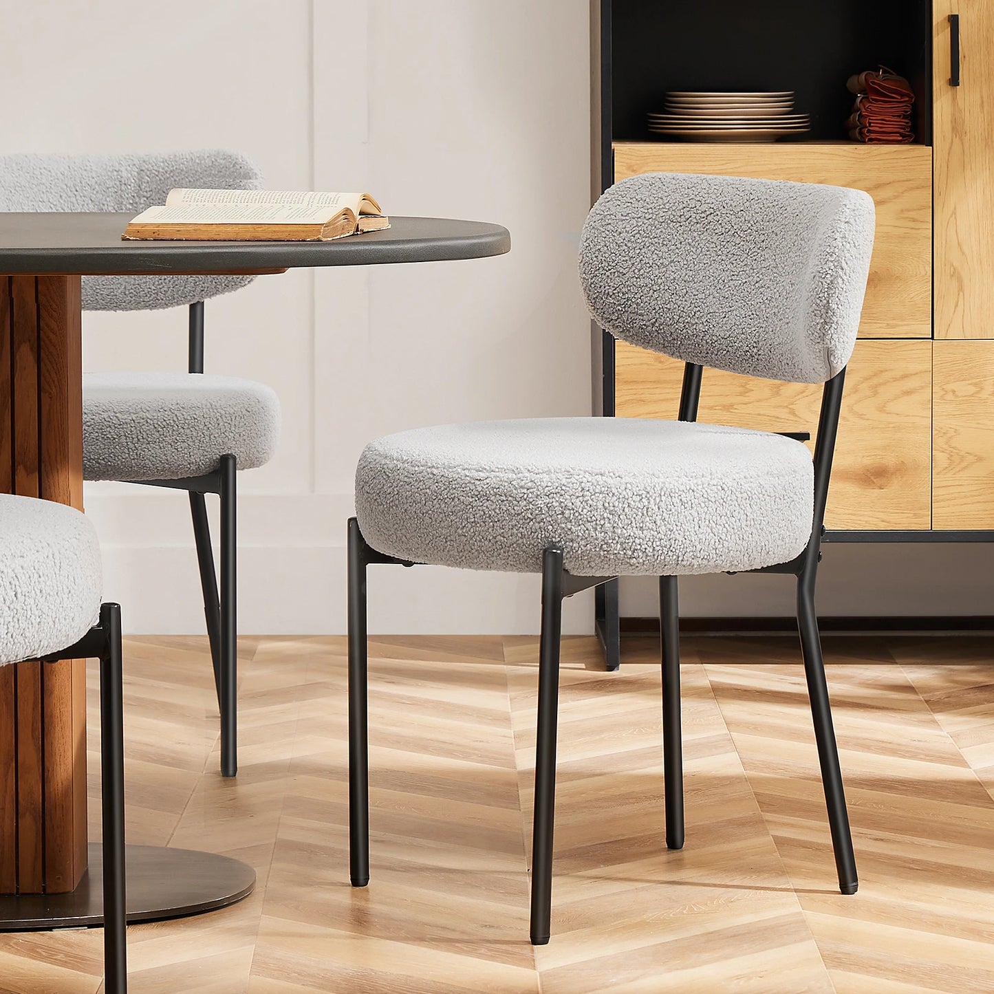 JHK Ergonomic Round Dining Chairs, Plush Fabric, 2-Pack, Metal Legs