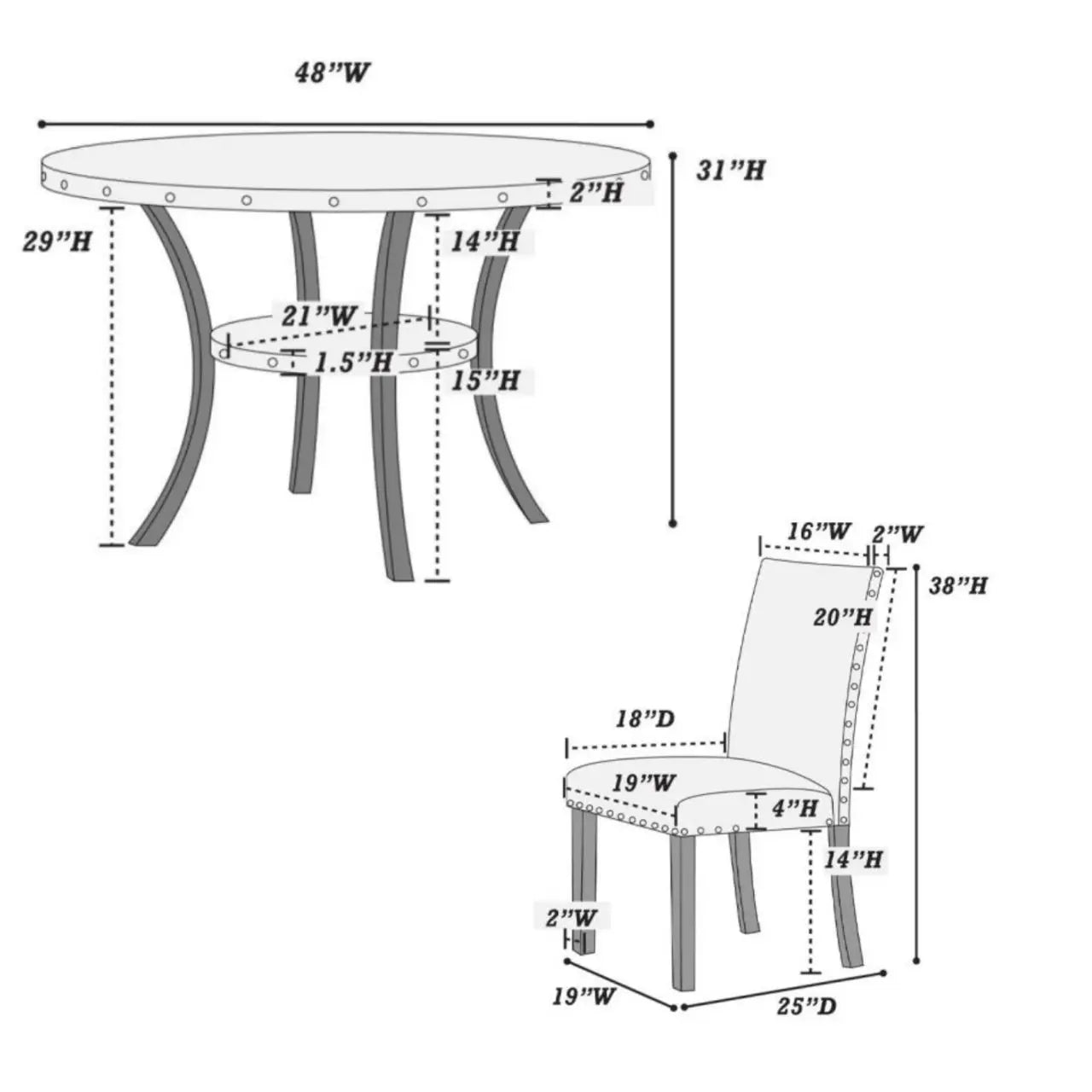 5-Piece Round Dining Set With Classic Table And Upholstered Chairs