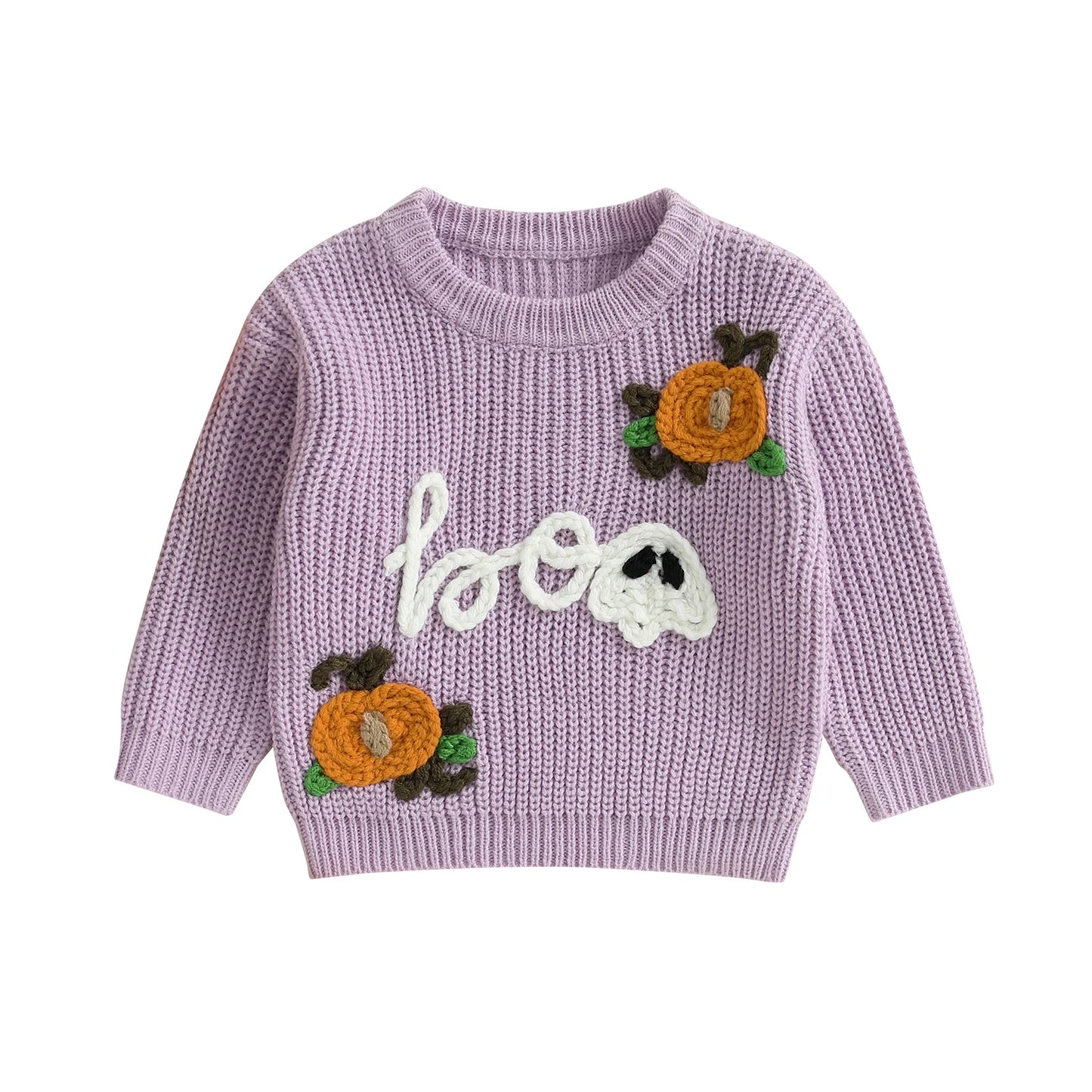 NONECN Kids Halloween Bat Witch Hat Embroidered Crewneck Sweater Unisex