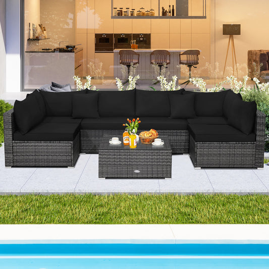 HOMASIS 7 Piece Patio Rattan Furniture Set Cushioned Sofa