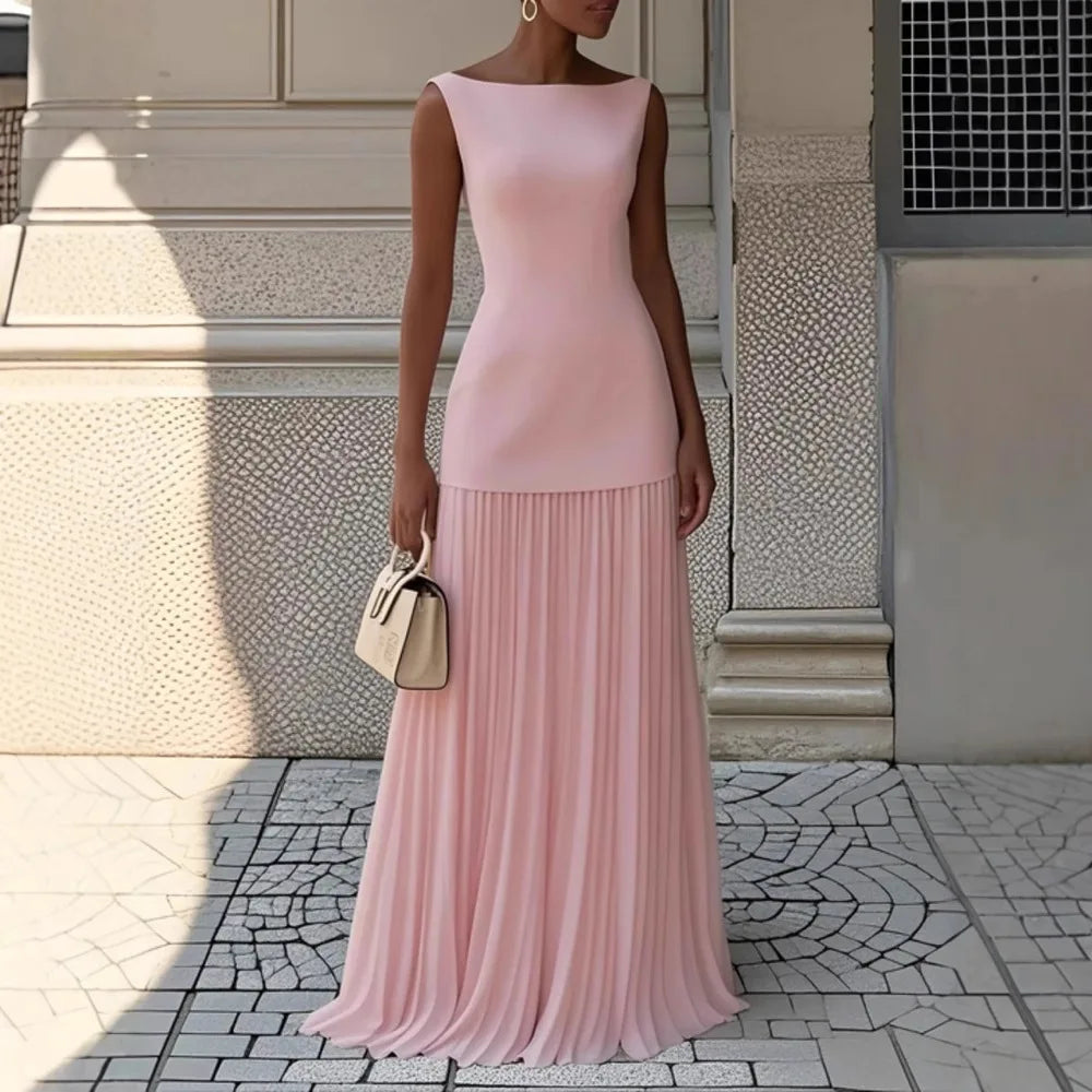 Elegant Women's Two-Piece Pleated Dress Set With Vest Overskirt