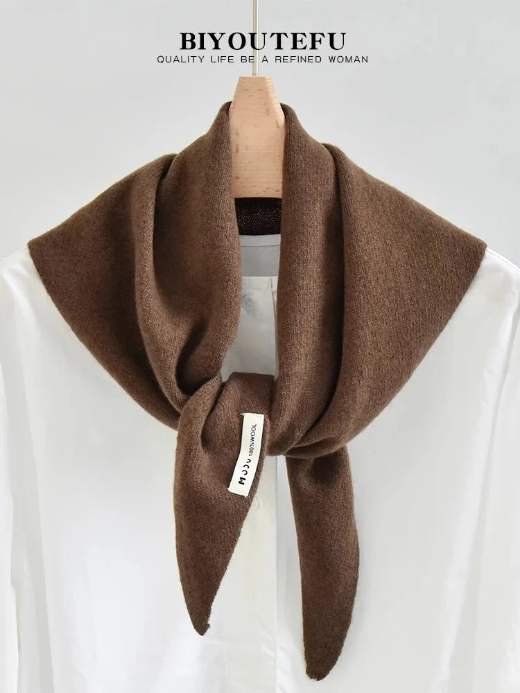 Australian Wool Knitted Triangle Scarf Shawl For Women Warm Winter