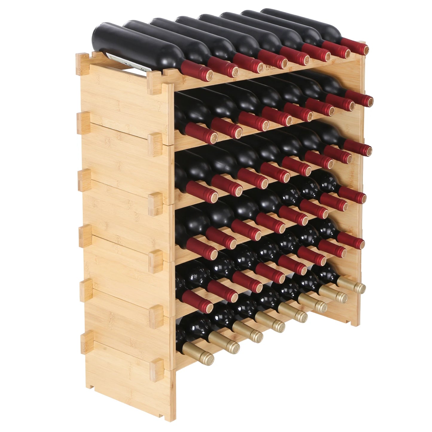 SucceBuy Eight Tier Bamboo Stackable Wine Rack Free Standing