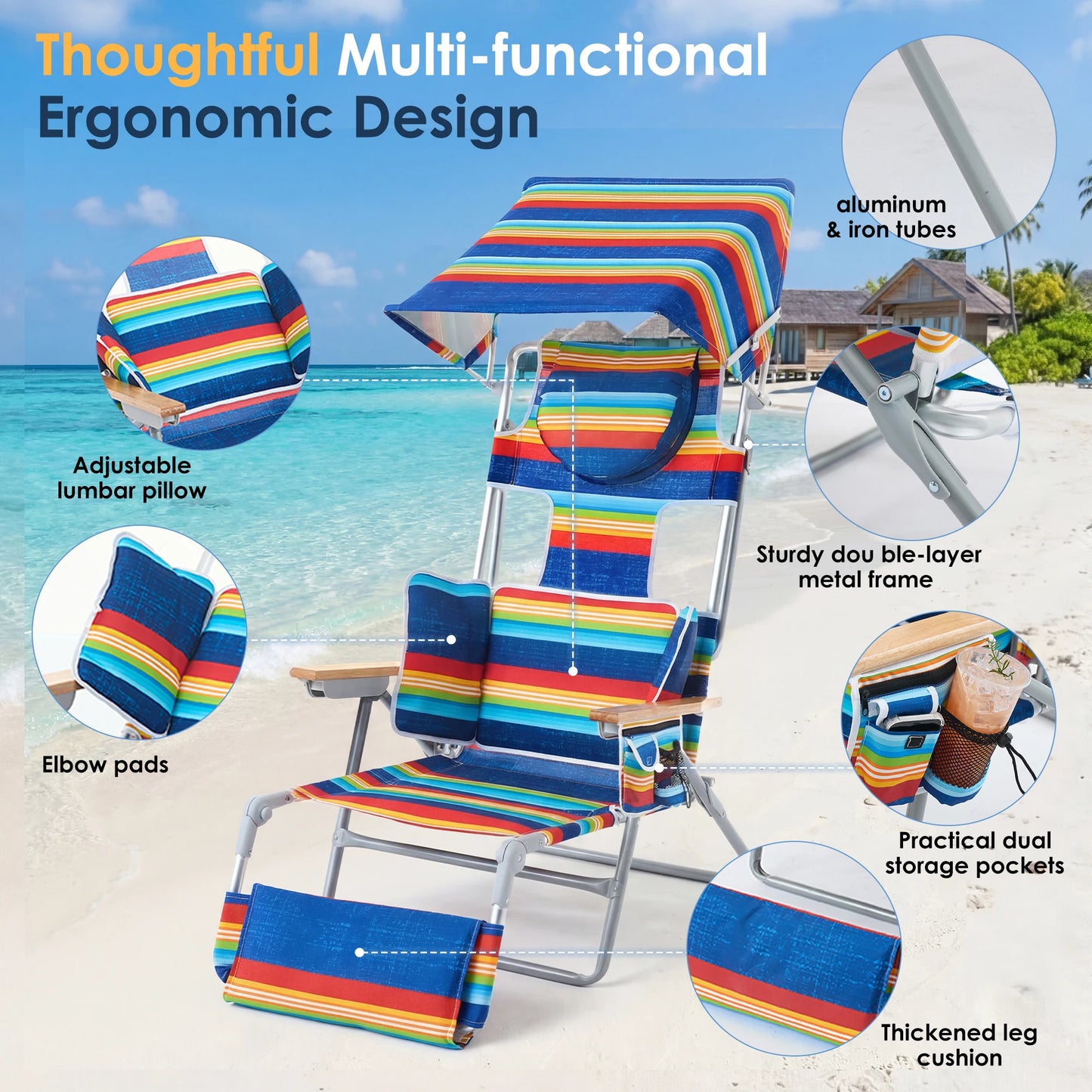 TCGBKAF Backpack Beach Chair With 5 Position Footrest And Straps