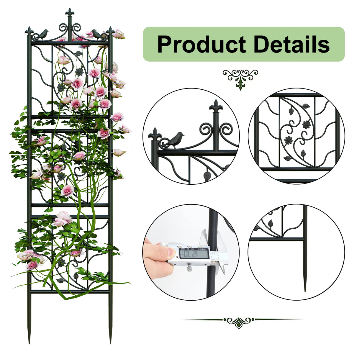 2 Pack Thick Metal Garden Trellis Bird Leaf Fence Panel