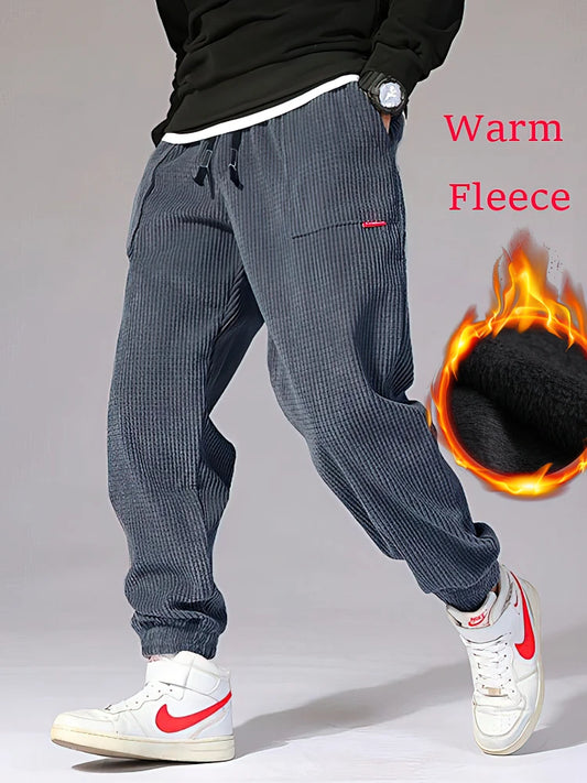 Men Corduroy Thermal Jogger Pants Warm Winter Sweatpants