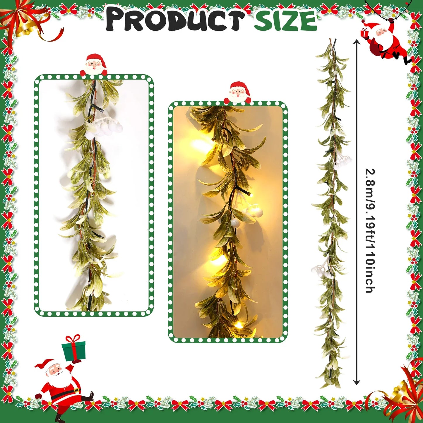 VKTECH Mistletoe Christmas Garland With Lights Prelit Flocked Cedar