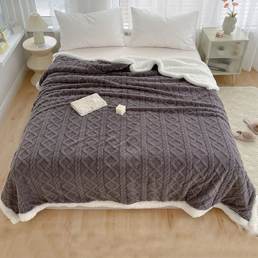 Winter Thick Microfiber Fleece Throw Blanket Double Layer Bedspread