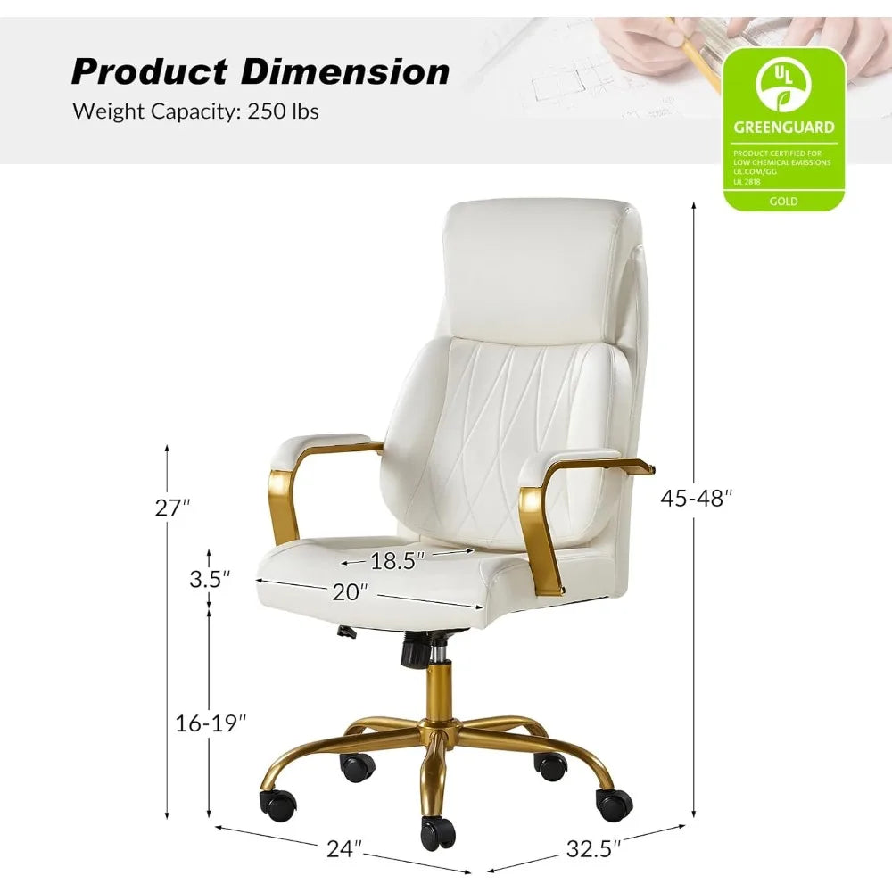 HUANZHUANG Executive Office Chair With Adjustable Lumbar Support Leather Ergonomic Chair Padded Armrests Tilt