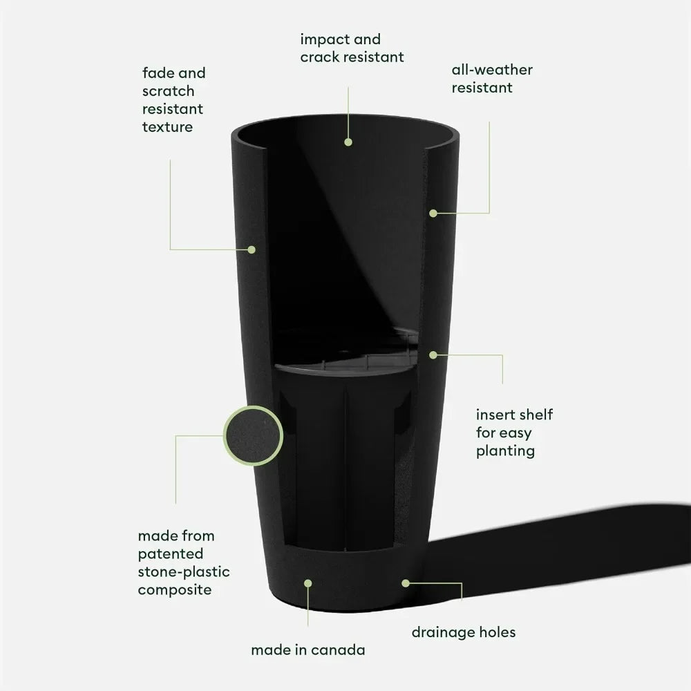 Round Plastic Stone Planter With Drainage Holes Indoors Outdoors