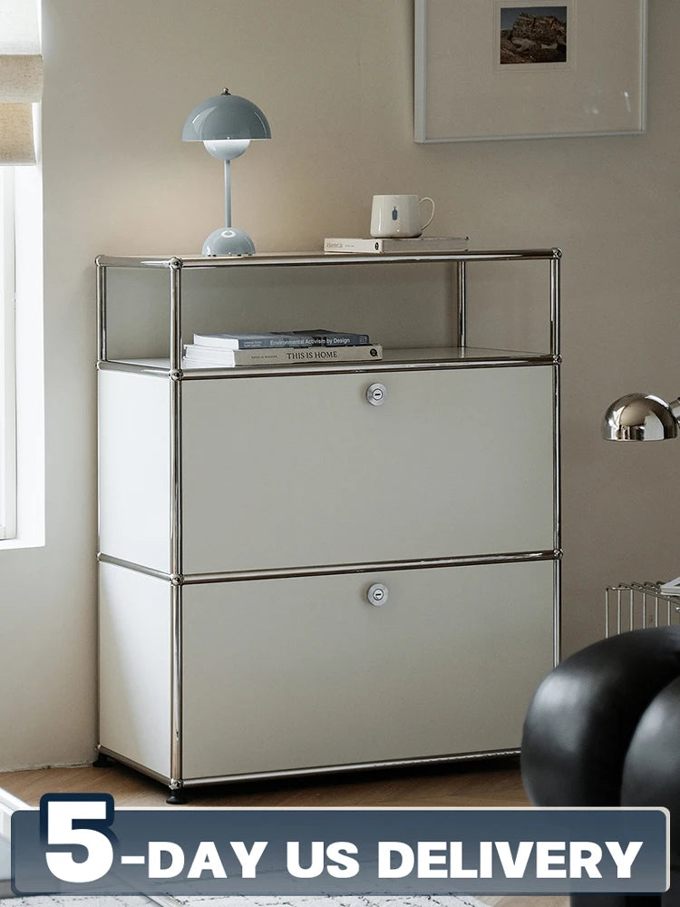 Bigcityfur Stainless Steel Storage Cabinet Modern Metal Sideboard