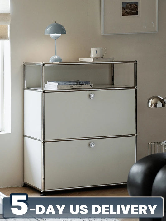 Bigcityfur Stainless Steel Storage Cabinet Modern Metal Sideboard