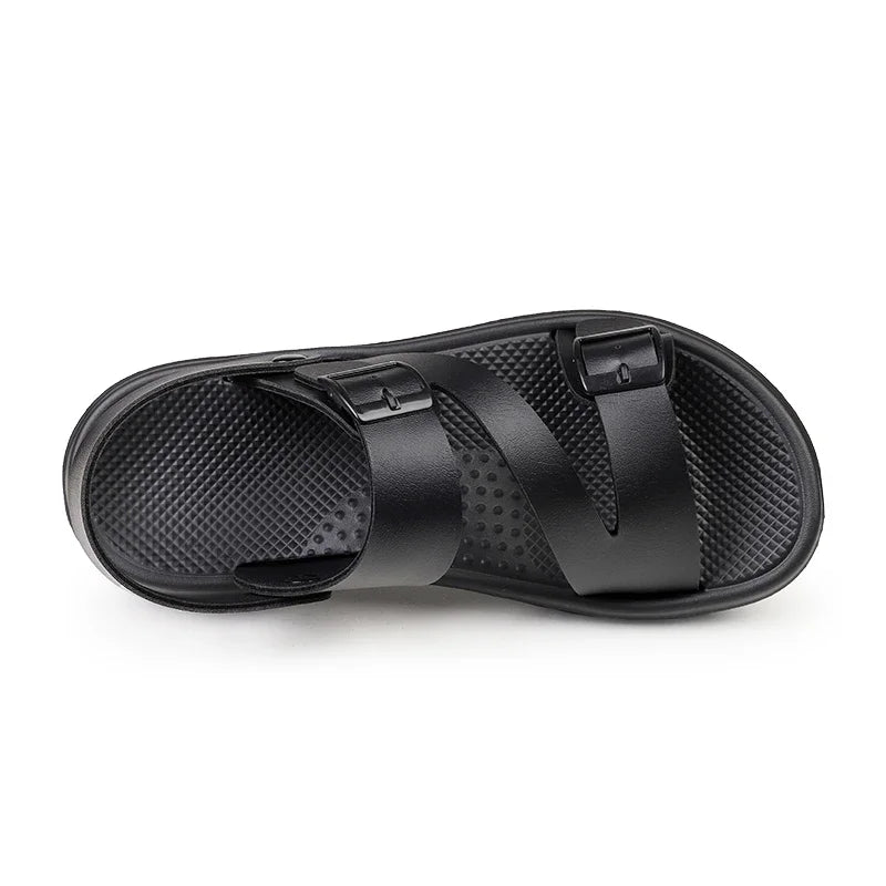 SUOJ Men Leather Sandals Outdoor Casual Beach Slippers