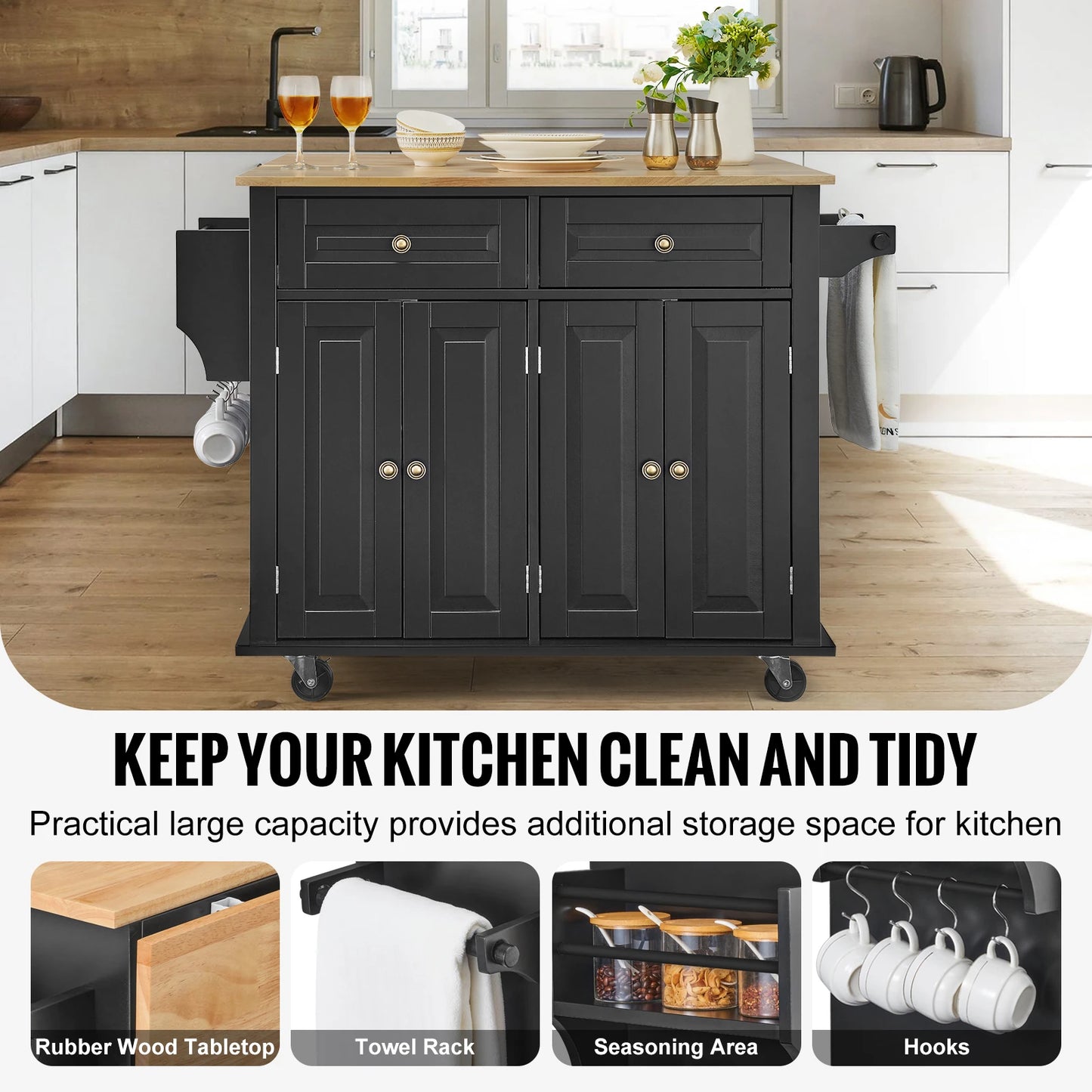 SucceBuy Kitchen Island Cart With Storage Cabinet and Drop Leaf