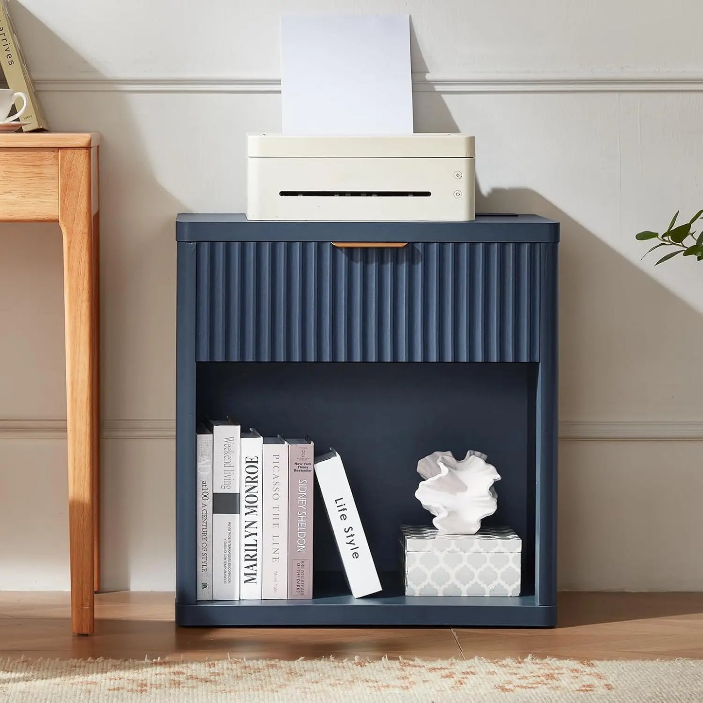 Fluted Farmhouse Nightstand Set Of 2 With Charging Station