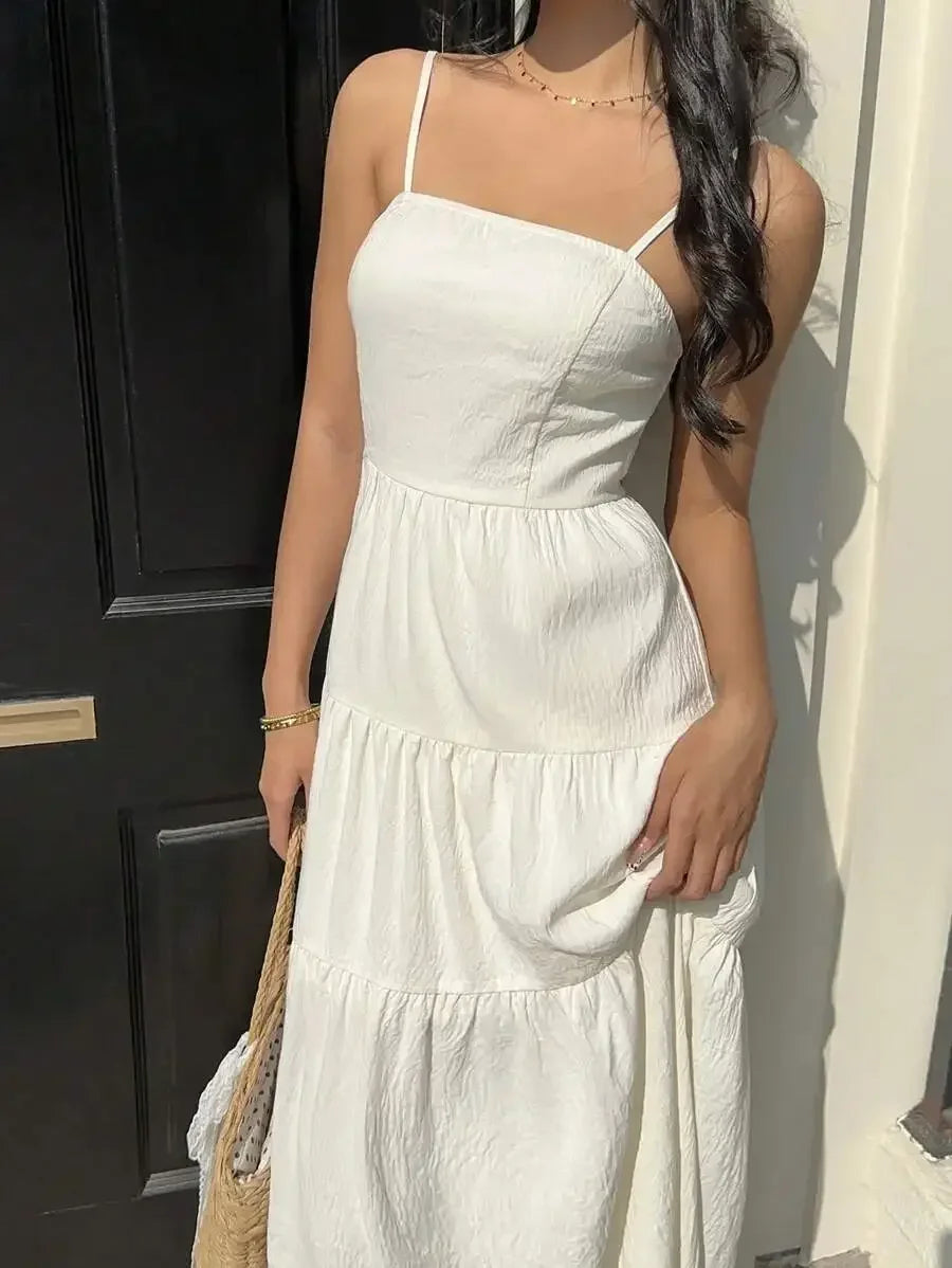 Textured Tiered Camisole Maxi Dress With Adjustable Straps