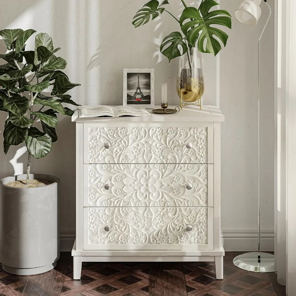 3-Drawer Flower Motif Dresser, Fully Assembled
