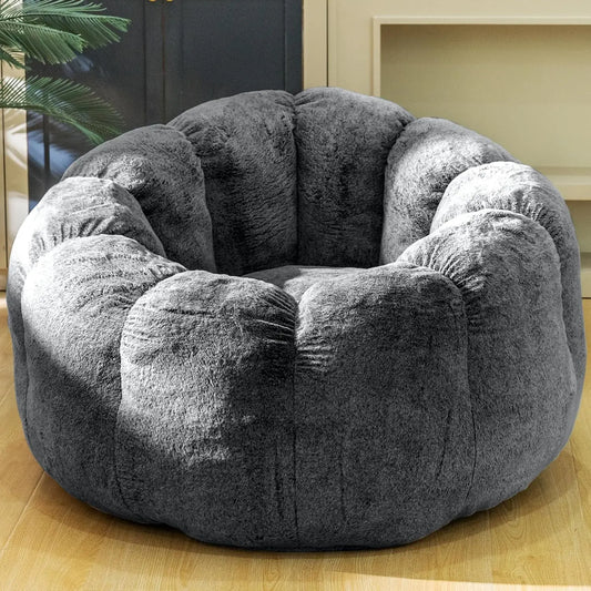 Bean Bag Chair With Filler Faux Fur Memory Foam Lounge Chair Petal Armrest For Bedroom Living Room Dorm