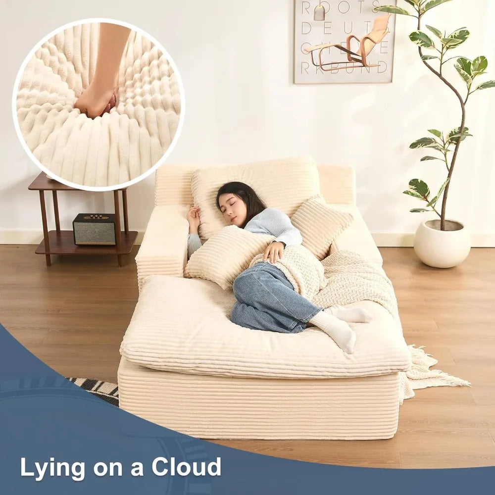 HUANZHUANG Chaise Lounge Chair Indoor Convertible Sleeper Sofa With Pillows