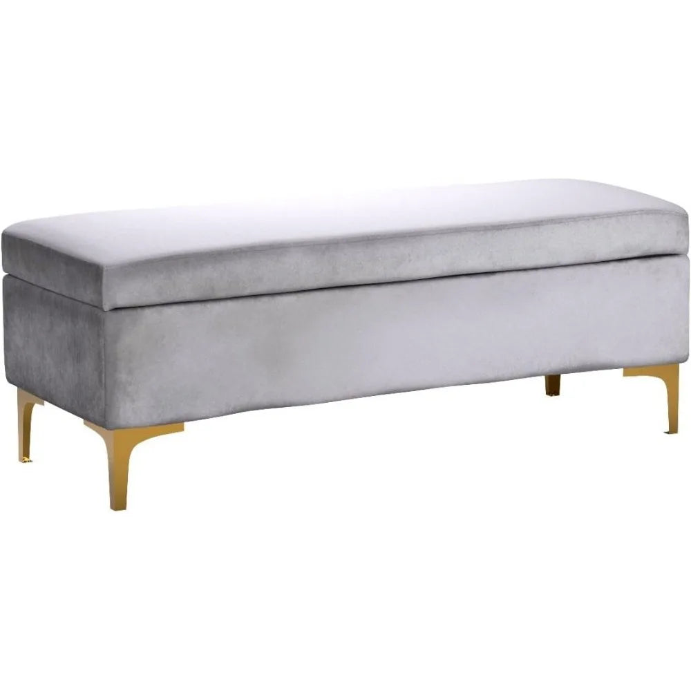 Velvet Upholstered Storage Bench With Ottoman For Bedroom