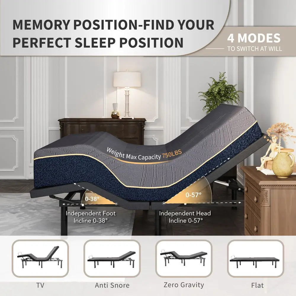 Twin XL Adjustable Bed Frame With CopperGel Mattress