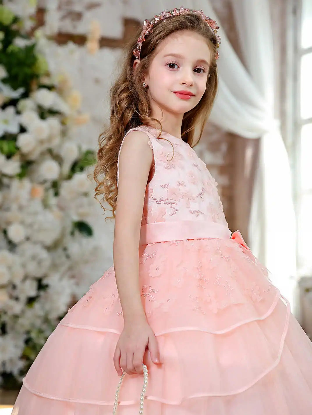 NONECN Lace Bridesmaid Dress For Girls Elegant Tulle Ball Gown