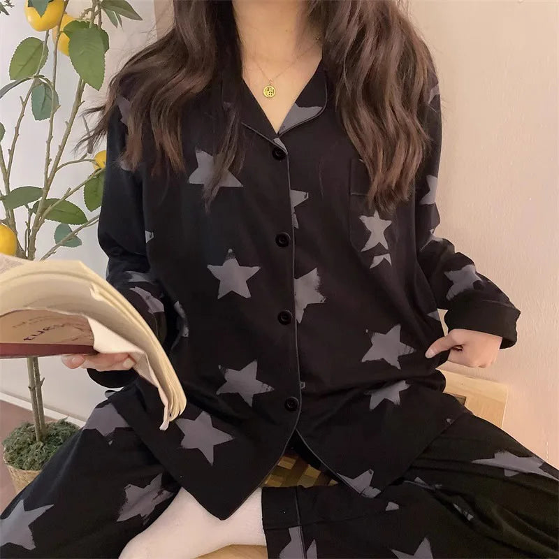 Korean Style Long Sleeve Pajama Set For Women Sleepwear Homewear