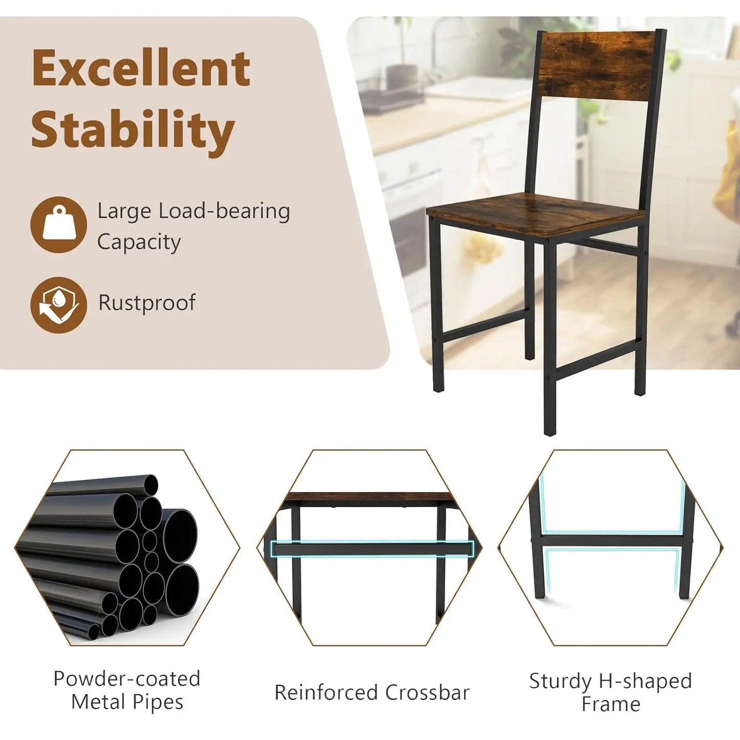 Industrial Dining Chairs Set Of 4 With Metal Legs And Rustic Wood Grain