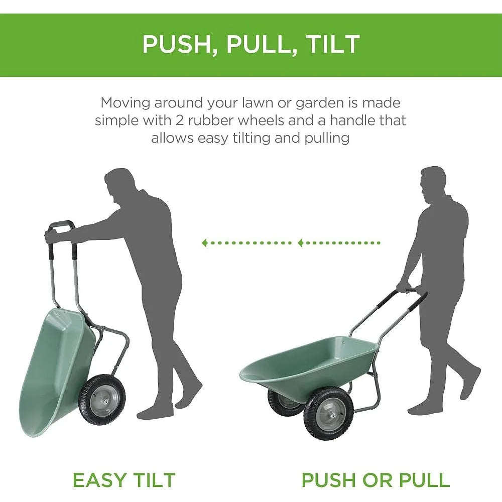 Dual Wheel Garden Cart Heavy Duty Wheelbarrow Steel Frame