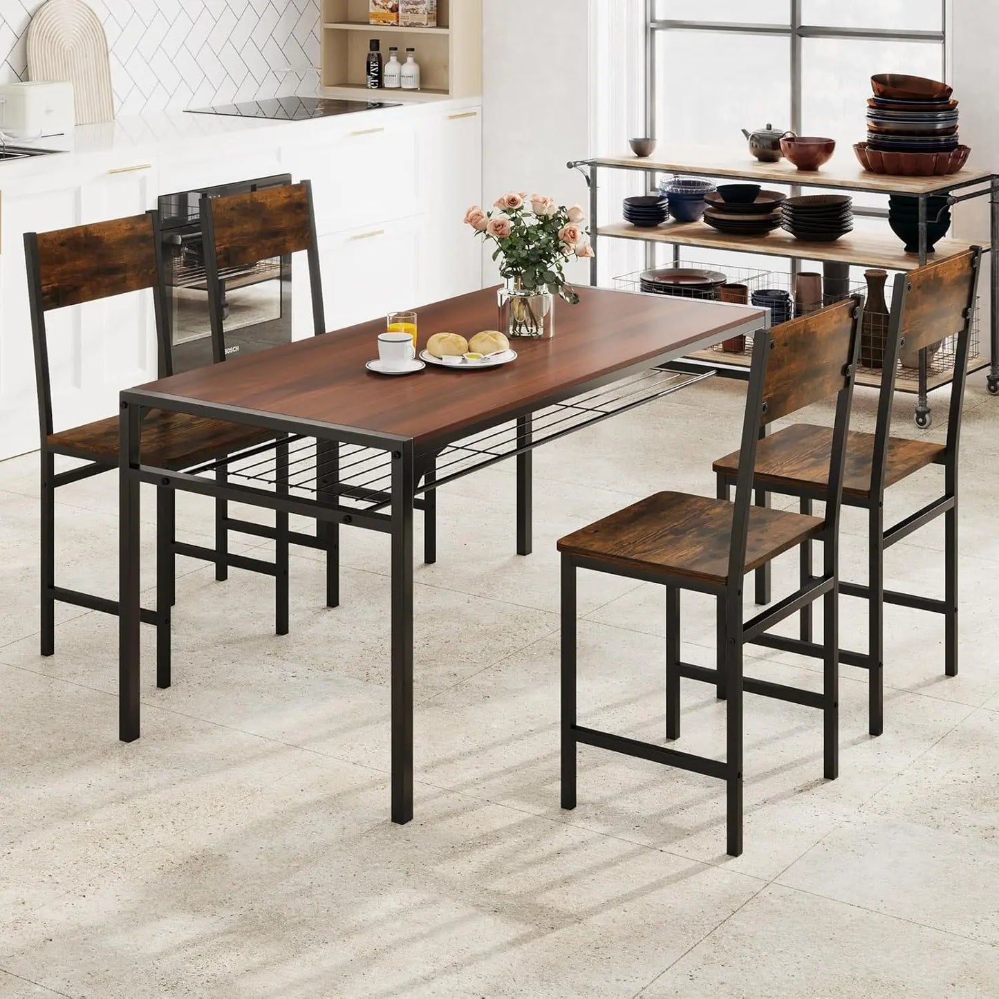 Industrial Dining Chairs Set Of 4 With Metal Legs And Rustic Wood Grain