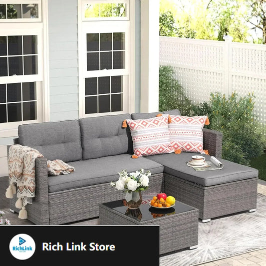 XMSJ Outdoor Patio Sofa Set Weather Wicker Cushions