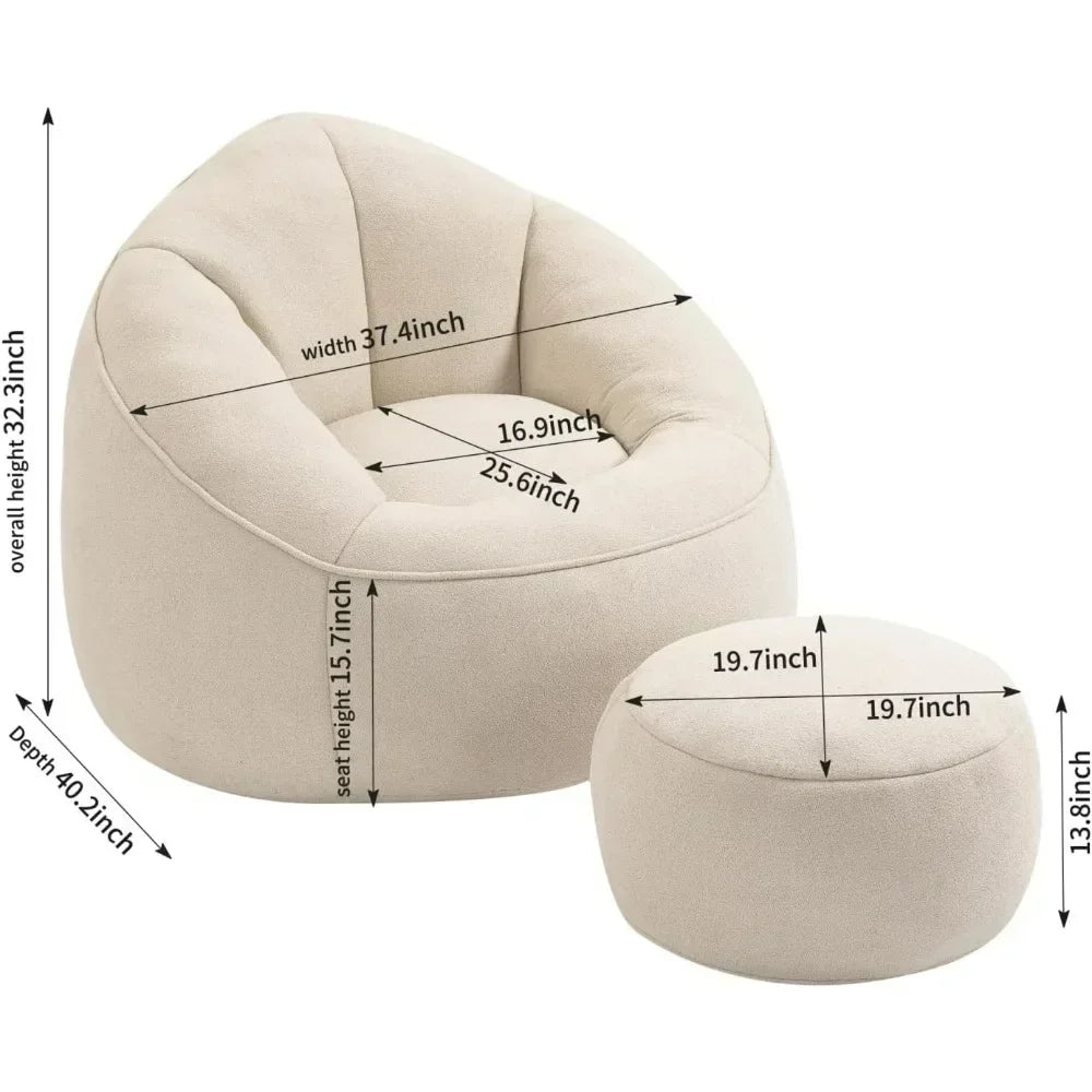 Beanbag Chair And Footstool With Foam Cushions For Living Room