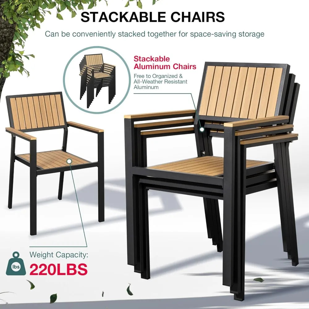 Color Aluminum Patio Dining Set With Plastic Wood Table