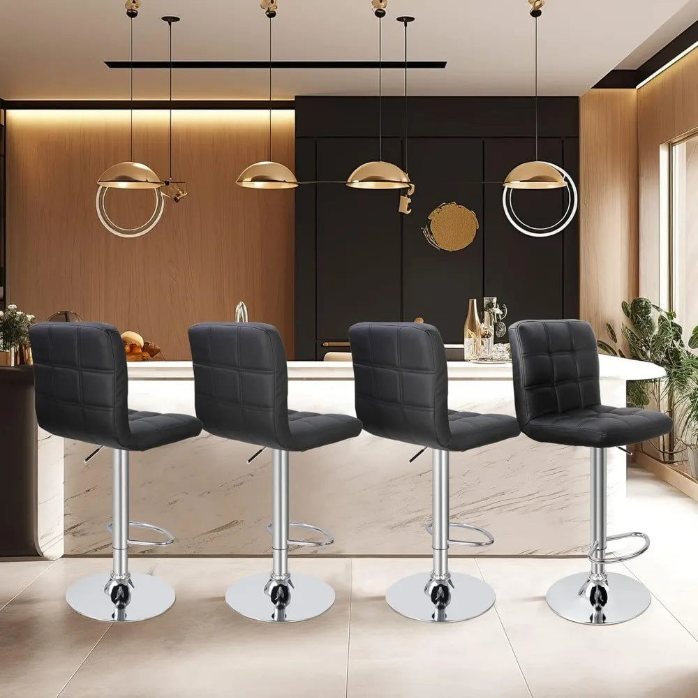 HUANZHUANG Set Of 4 Adjustable Swivel PU Leather Bar Stools