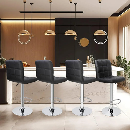 HUANZHUANG Set Of 4 Adjustable Swivel PU Leather Bar Stools