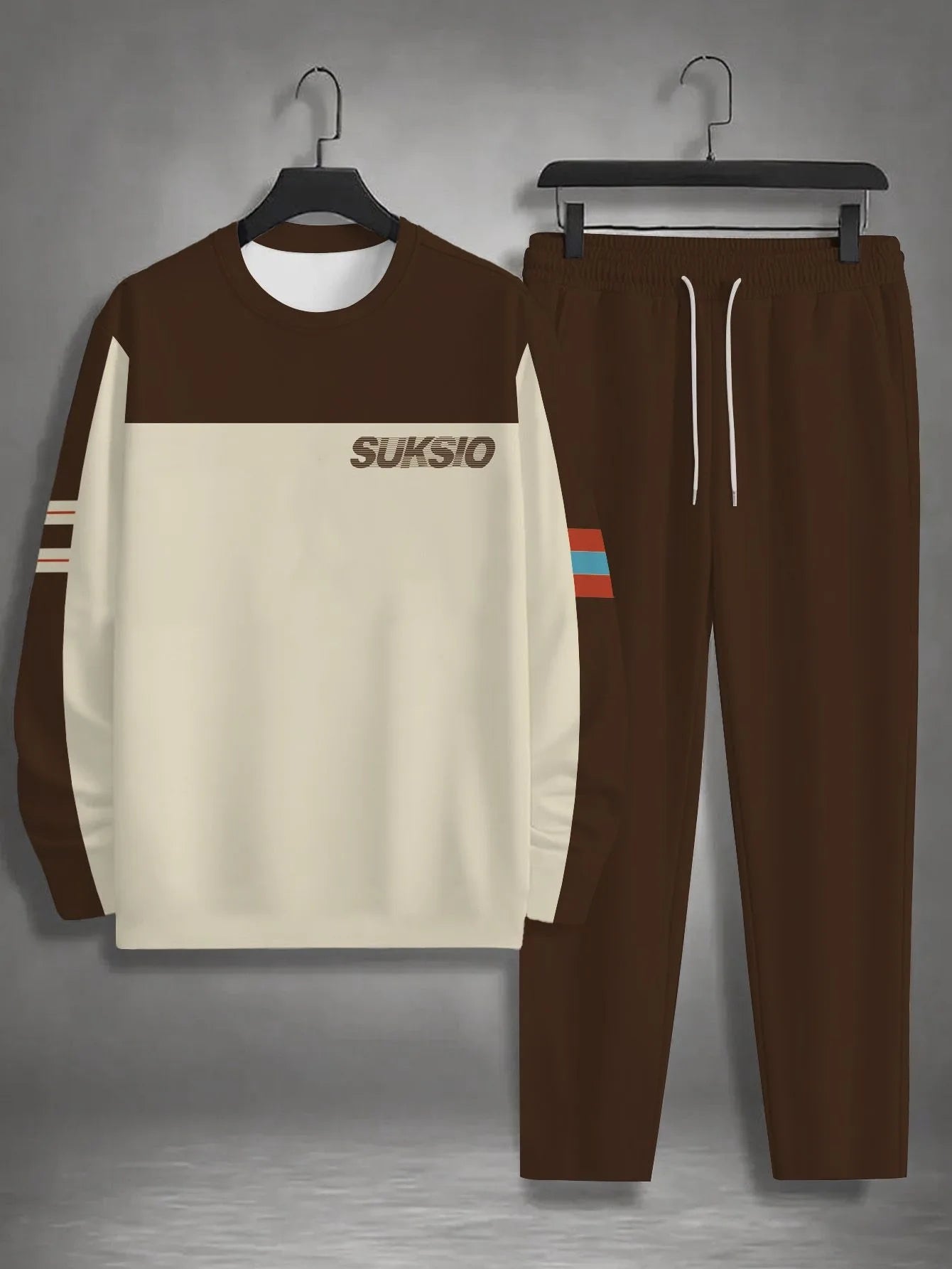 Men's European American Sports Knit 2-Piece Top and Pants Set