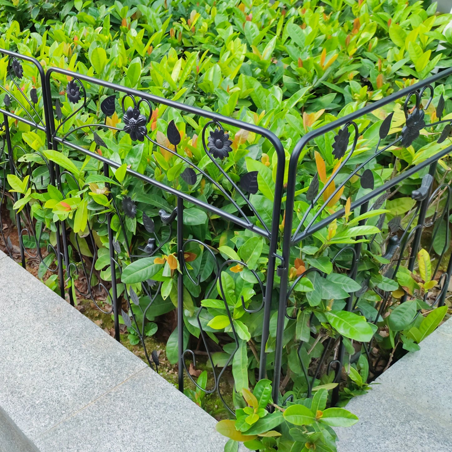 Decorative Powder Coated Steel Garden Fence Panel, 5 Pack Folding Border Fence