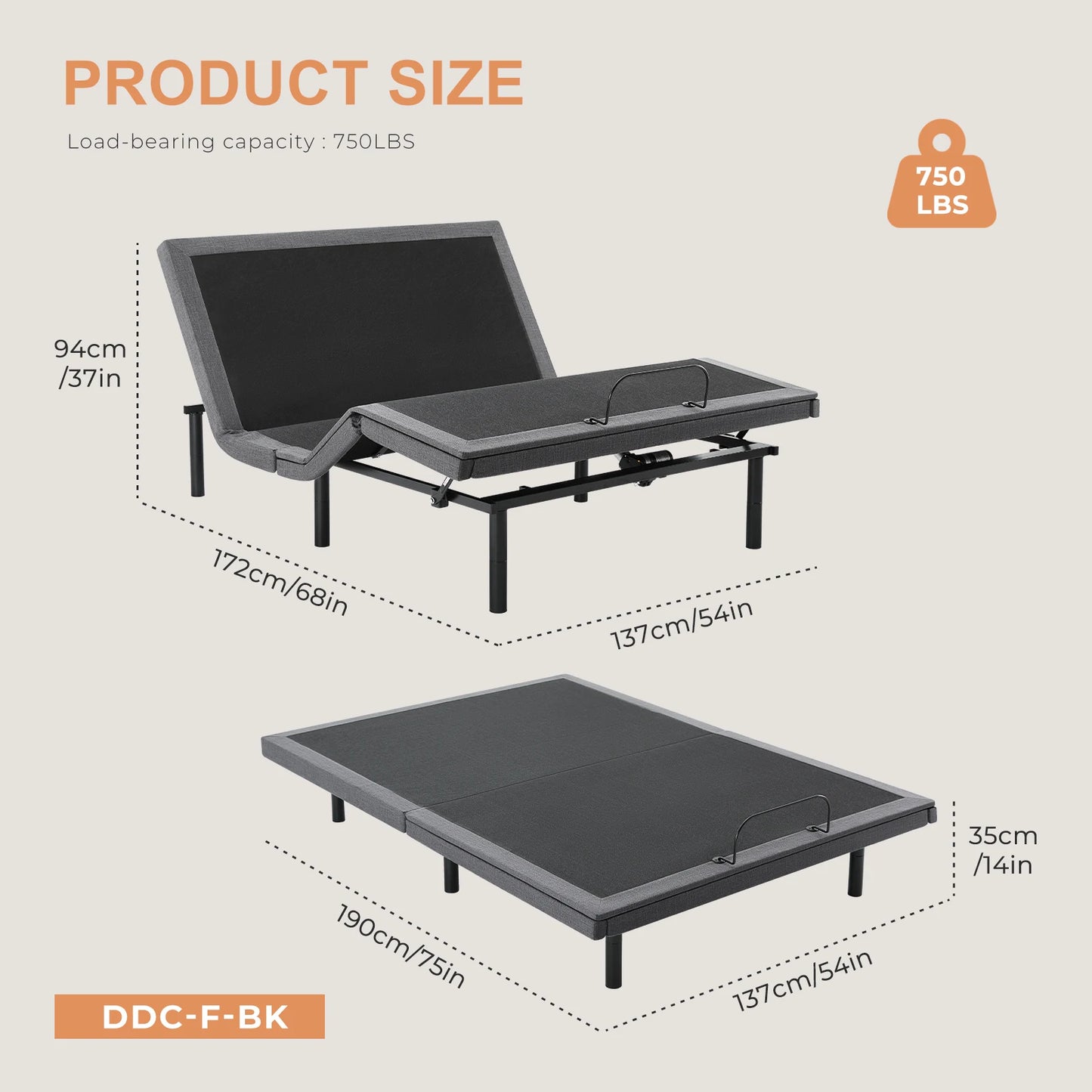 JHK Electric Adjustable Bed Frame With Wireless Remote And USB Ports