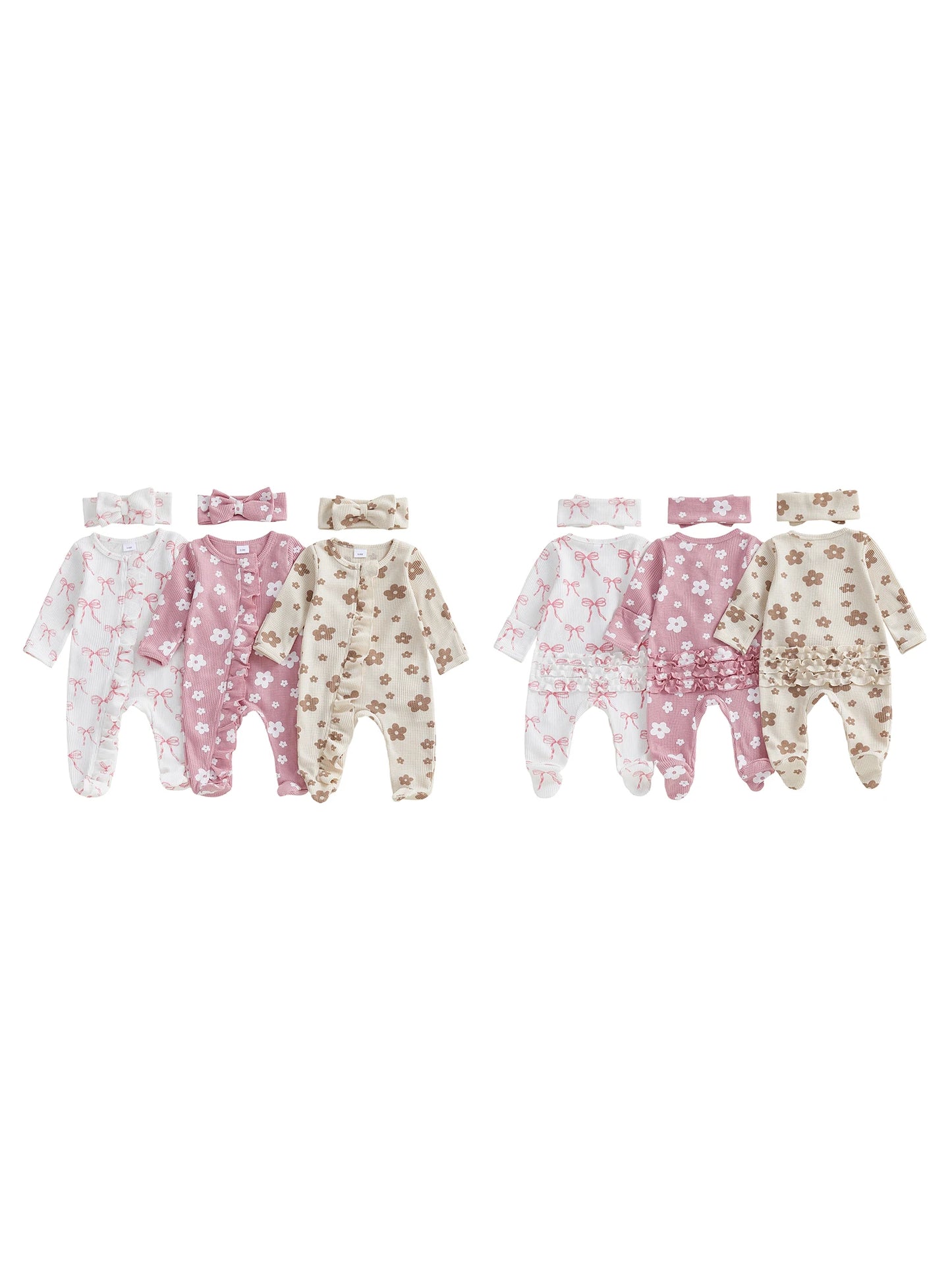 Adorable Baby Girl Floral Print Footie Jumpsuit With Headband