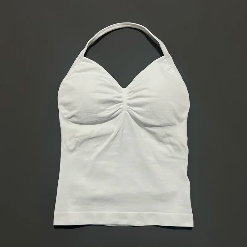 Women Gym Halter Top Longline Strappy Yoga Tank Removable Cups