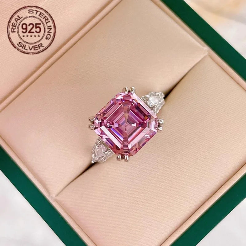 WPOOCC Asscher Cut Pink Topaz Citrine CZ Ring Sterling Silver