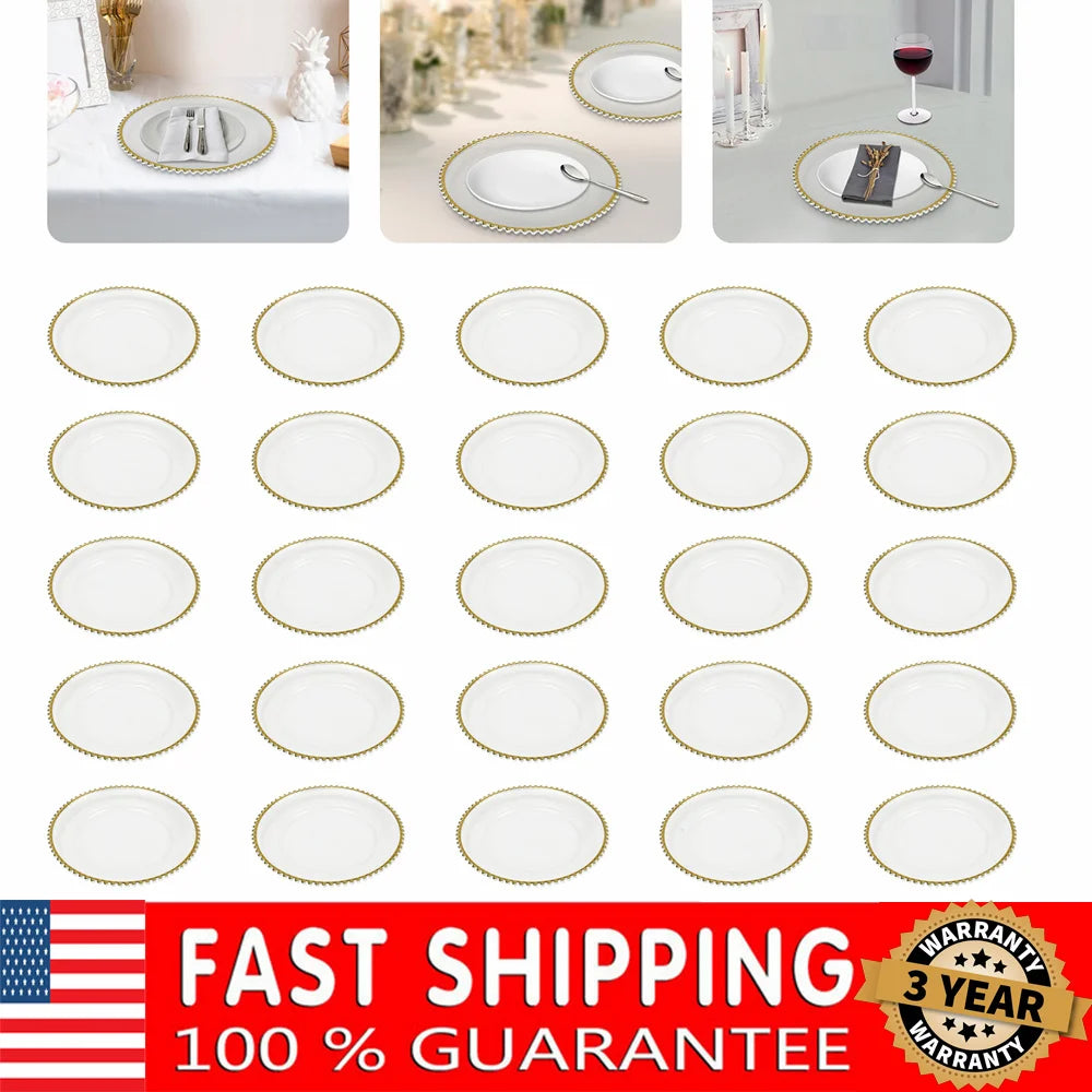 Bymaocar 25 Piece Beaded Charger Plates Set For Dining Tables