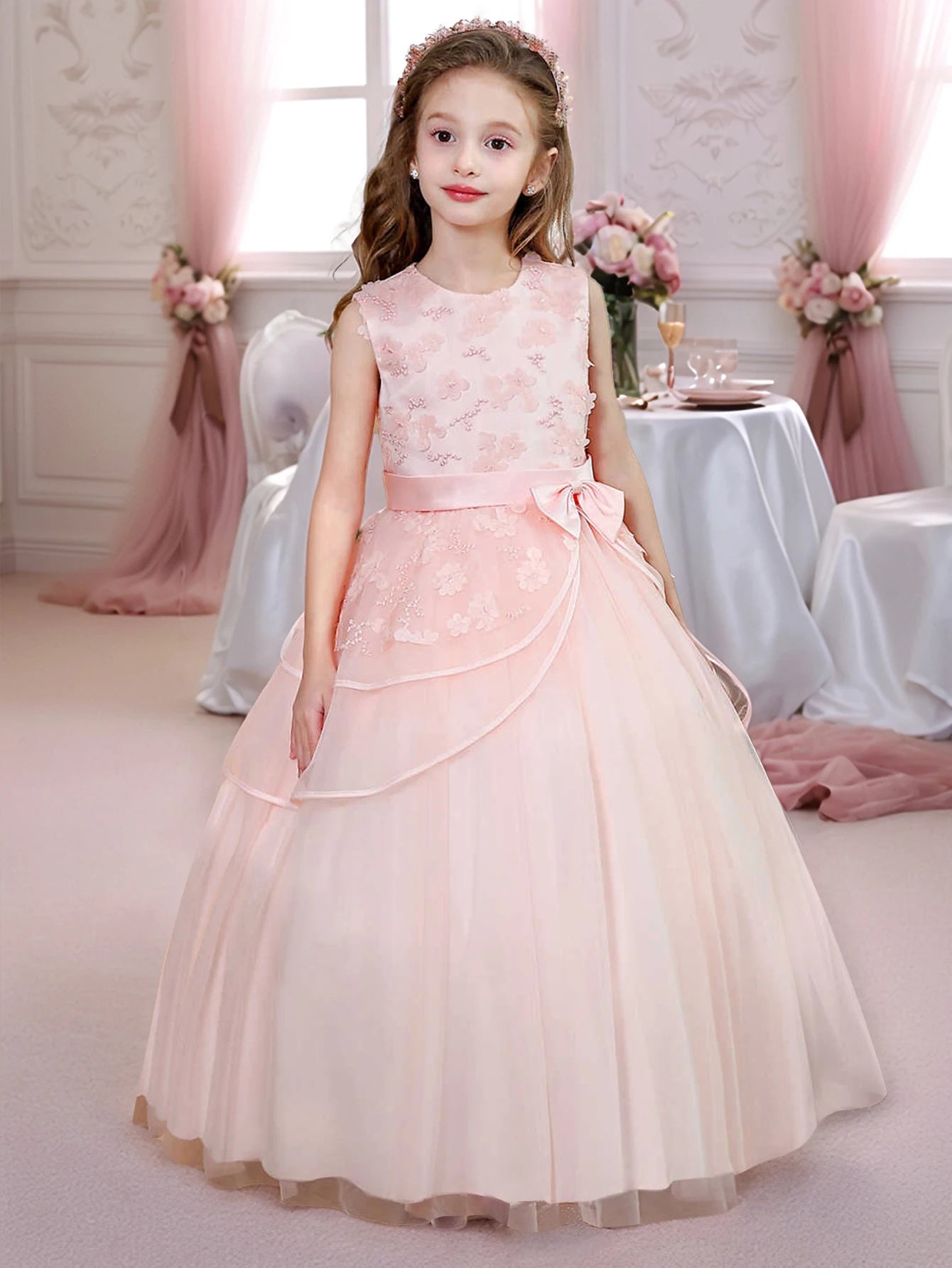 NONECN Lace Bridesmaid Dress For Girls Elegant Tulle Ball Gown